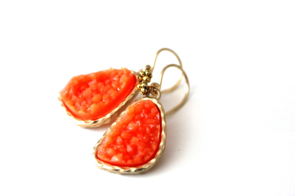 Druzy orange earrings - rich color