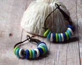 Summer Hoops - Nautical Colors Earrings - Royal Blue, Turquoise Blue, White, Lime Green - Rubber O Rings - Under 15 - Free Shipping
