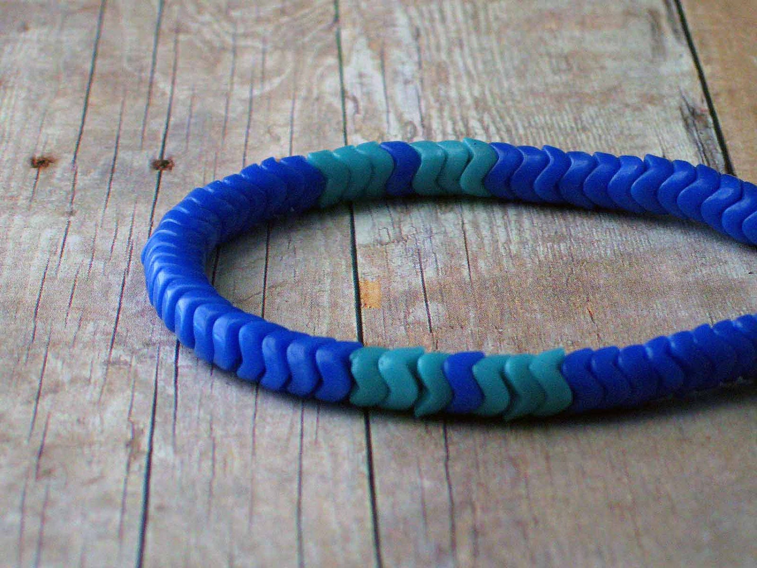 Chevron Tribal Bracelet in Cornflower Blue - African Snake Trade Beads, Vintage - Cornflower, Teal  Blue - Boho Bohemian Unisex