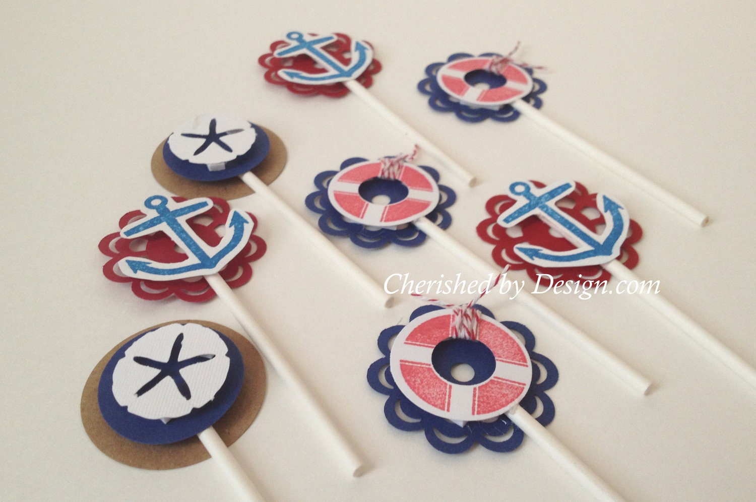 Set of 8 Nautical Themed Cupcake Toppers Il_570xn