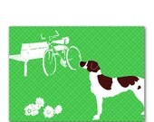 An English Springer Spaniel Dog Print, dog lover, pet, silhouette, damask design, fine art print, brown color