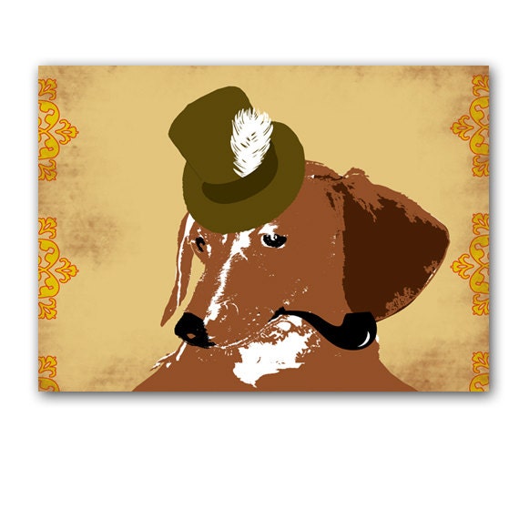 Gentleman Dachshund with Hat and Smoking pipe -  Fine Art Print, dog art, Dachshund,