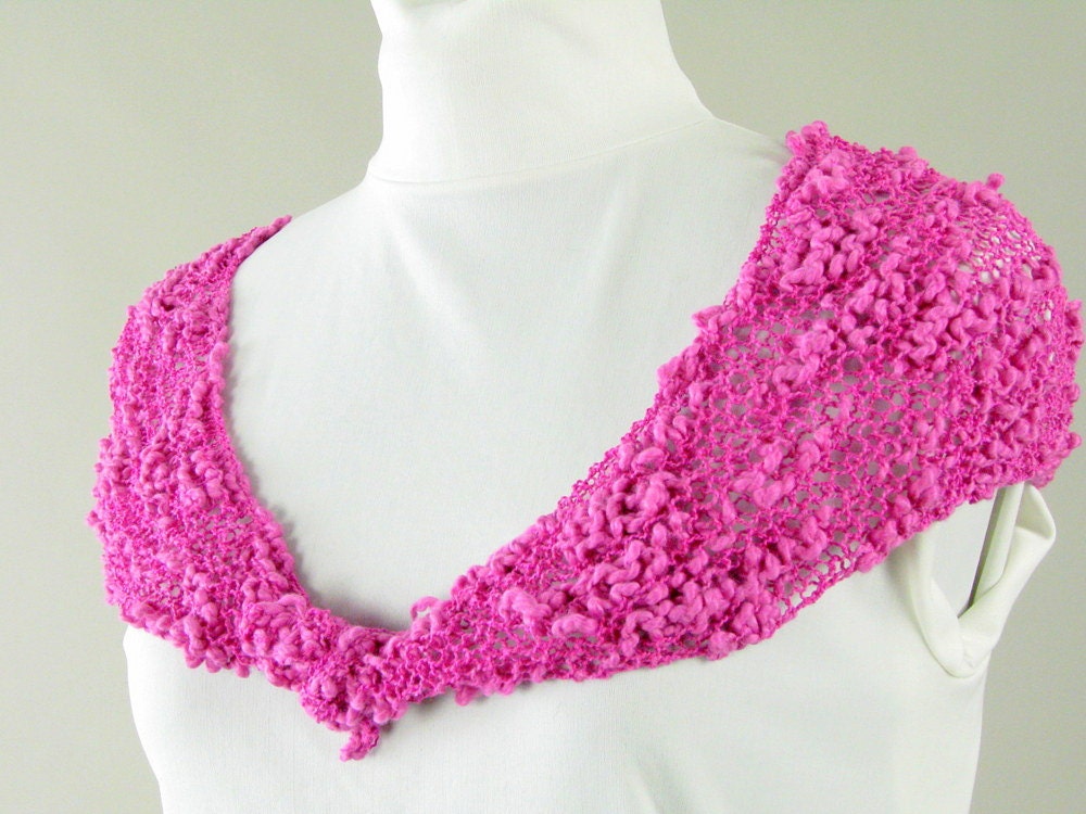Handknit Raspberry Triangle Summer Scarf - Pink Wrap