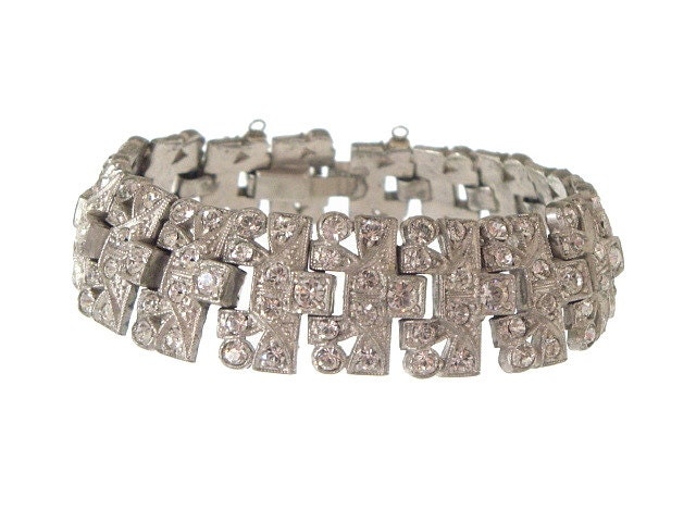 Art Deco Bracelet Vintage Rhinestone Link 1920s Deco Wedding Jewelry