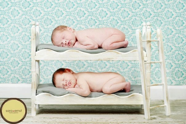 Small Whimsical Newborn Twins Photography Prop Posing Beds and Foam Mattresses - DIY Stackable Bunk Bed with Ladder