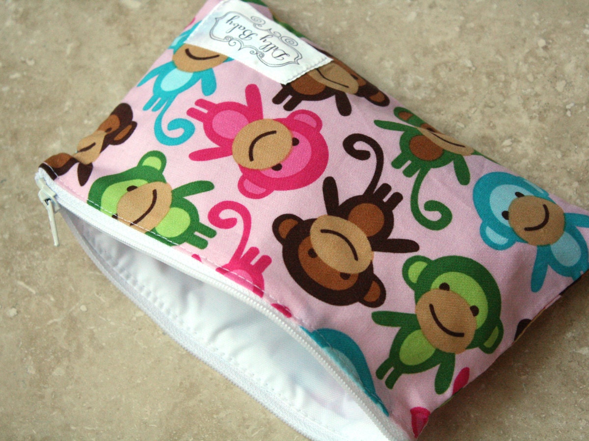 NEW - Eco Friendly - Snack Bag - Pink Moneky - Zip Closure - Zippered Pouch