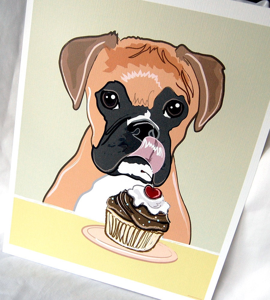 Cupcake Boxer on Sage - Eco-Friendly 8x10 Print