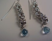 Sterling Silver Blue Topaz Chain Maille Earrings Byzantine OOAK