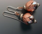 Sterling Silver and Copper Flower Earrings Textured OOAK
