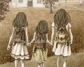 Walking to School - 8x10 archival watercolor print by Tracy Lizotte