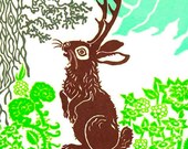 Jackalope - Block Mounted Letterpress Print