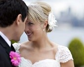 Summer Flower Headpieces, Wedding Fascinator with Birdcage Veil, Bridal Hair Feather Accessories, RACHEL VANDA (2 items)
