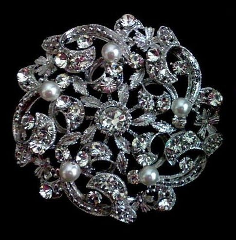 Vine Leaves Bridal Brooch, Flower Bustier Broach, Silver or Gold Rhinestone Wedding Jewelry, LUXE