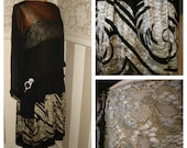 1920's Egyptian Revival Silver Net Lace and Black Silk Chiffon Dress Stella Ranae S