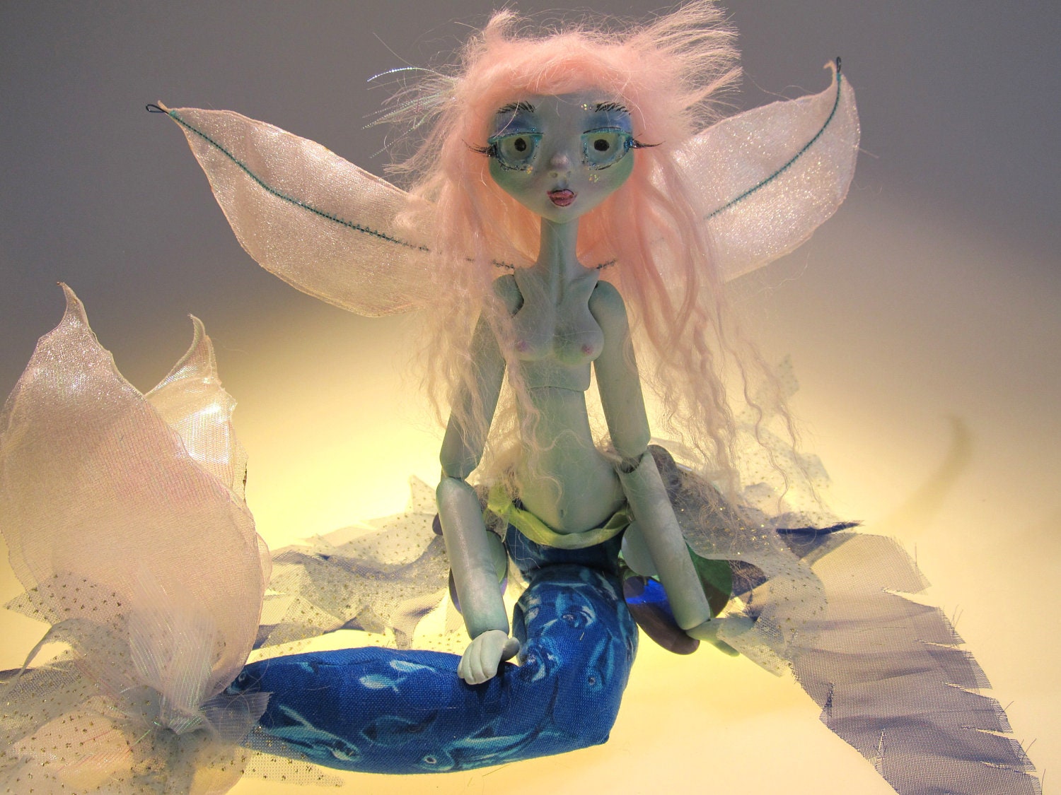 BLUE FISH A MERFAE, Mixed media Art Doll, ball jointed handmade ooak Merfaerie