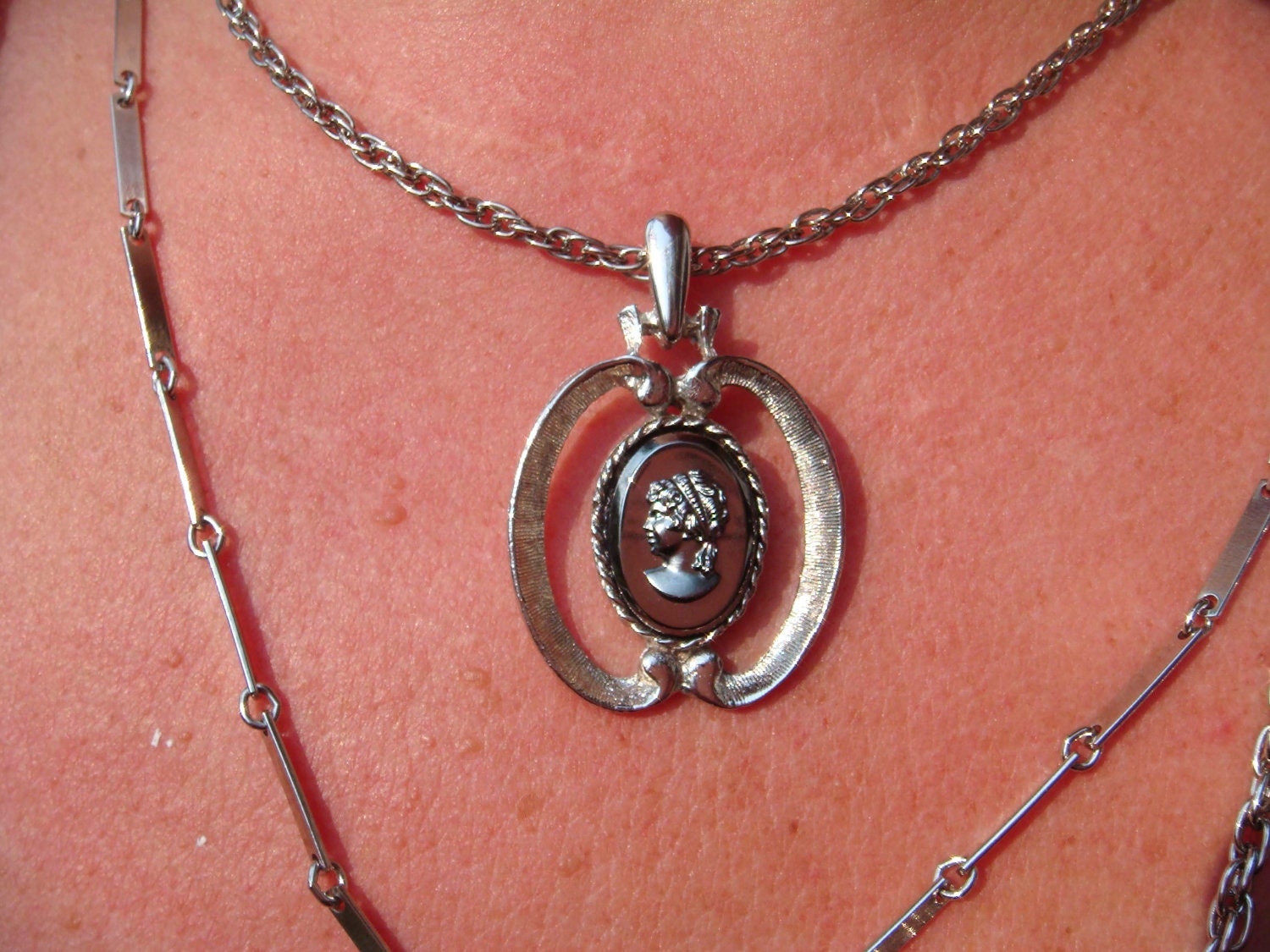 Summer Sale Vintage HMS Madeira Creations Cameo triple layer Necklace