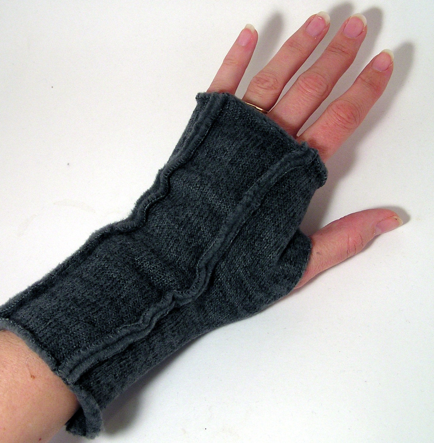 Sweater Fleece Fingerless Gloves for LADIES ... Gray / Grey (Insides Out)