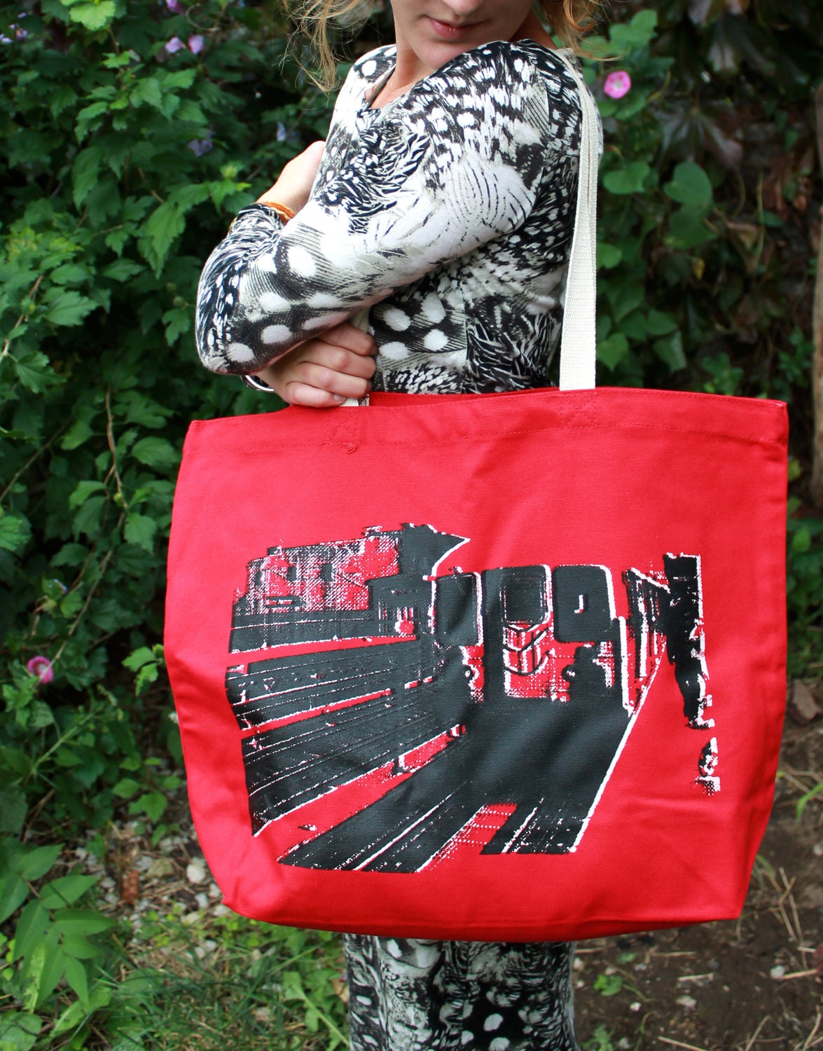 Urban Red Tote Bag -  New York City J Train Subway Inspiration - Recycled Material Bags