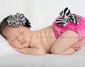 Zebra Diva Ruffle black hot pink Chiffon Birthday Diaper Cover Bloomer Set Shabby Flower skinny Headband newborn baby girl photography