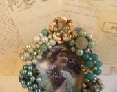 Green Rhinestone Embellished Vintage Jeweled Picture Frame