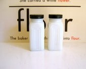 Griffiths Spice Jars, Vintage, Milk Glass, Art Deco Style, Black Lids, Retro Tableware