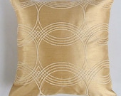 shimmery light gold decorative pillow cover with off white circle embroidery 18 inch IN STOCK