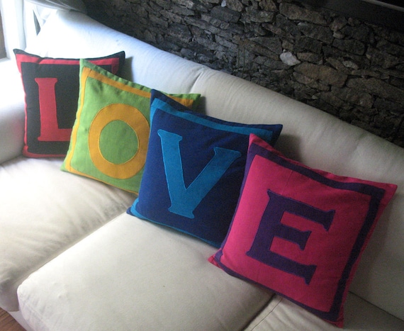 Love Pillows - Set of 4 pillow covers that spell LOVE - Multicolored