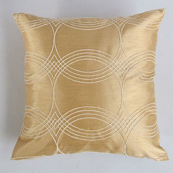 shimmery light gold decorative pillow cover with off white circle embroidery 18 inch IN STOCK
