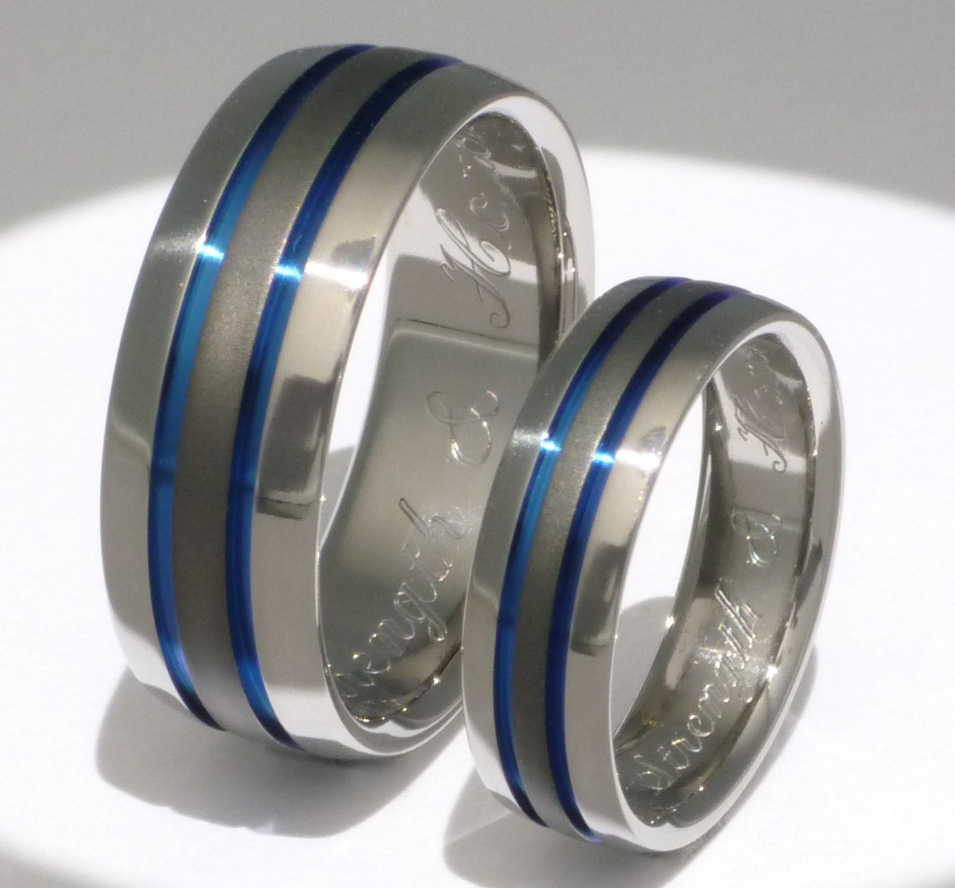 Matching Thin Blue Line Sable Titanium Wedding Bands. - stsa11