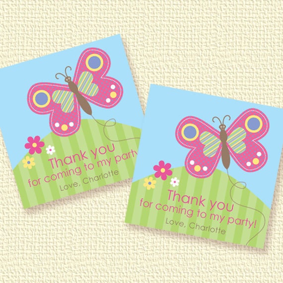 Happy Butterfly Party Favor Tags or Stickers Personalized Printable (Digital File)