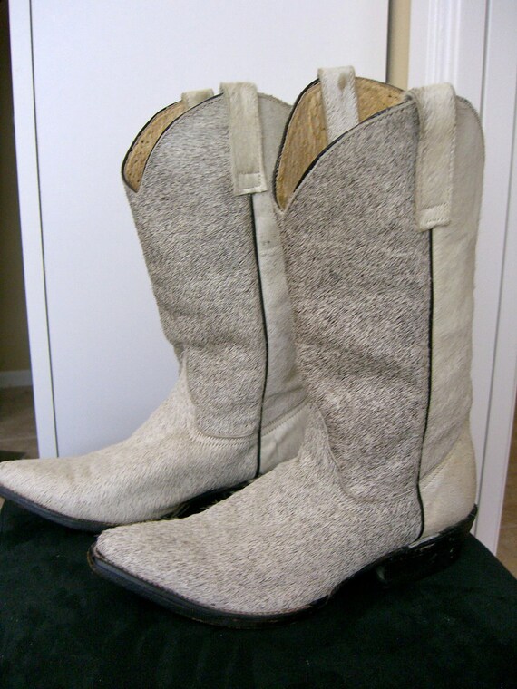 Vintage Fur Cowboy Boots Pony Unisex 14 inches tall by OwlVintage