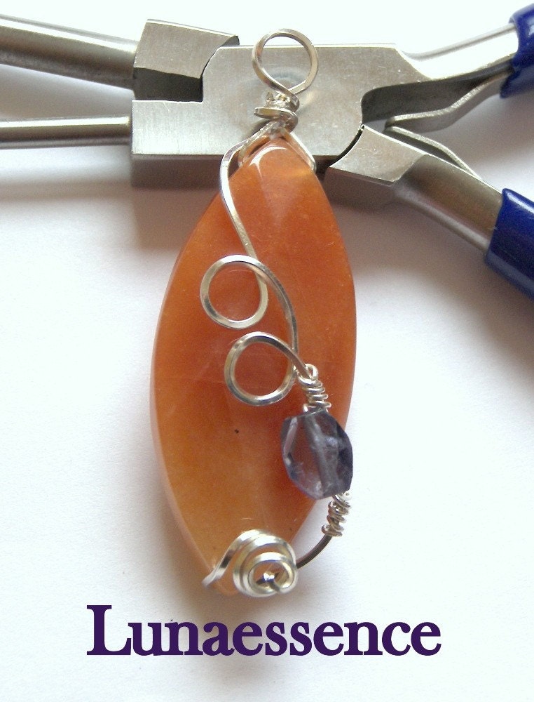 Marquise Pendant Carnelian Iolite Sterling Silver