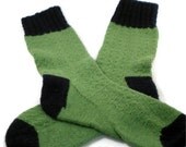 Socks- Hand Knit Women's Socks in Lime Green and Navy