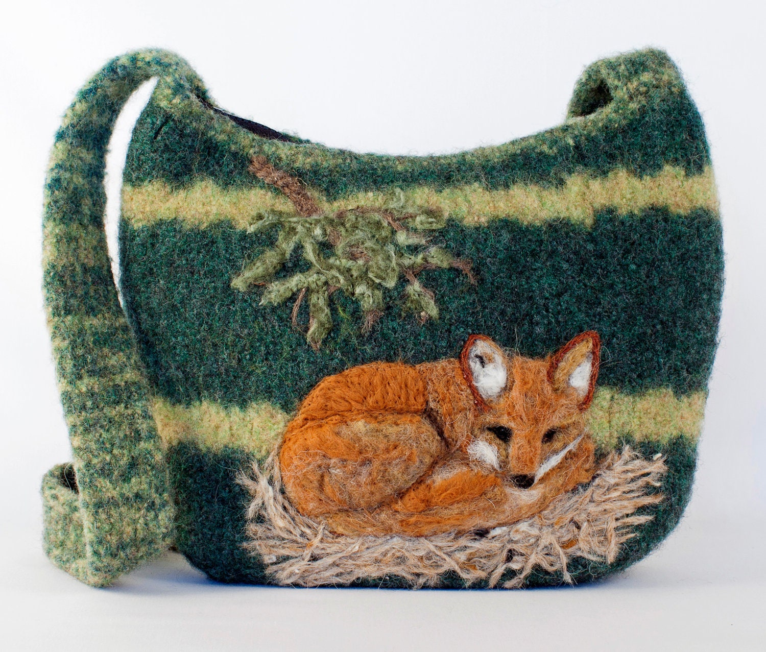 Felted handbag, purse Sleeping Fox