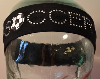 Custom "SOCCER BALL" Rhinestone Studded Stretch Headband