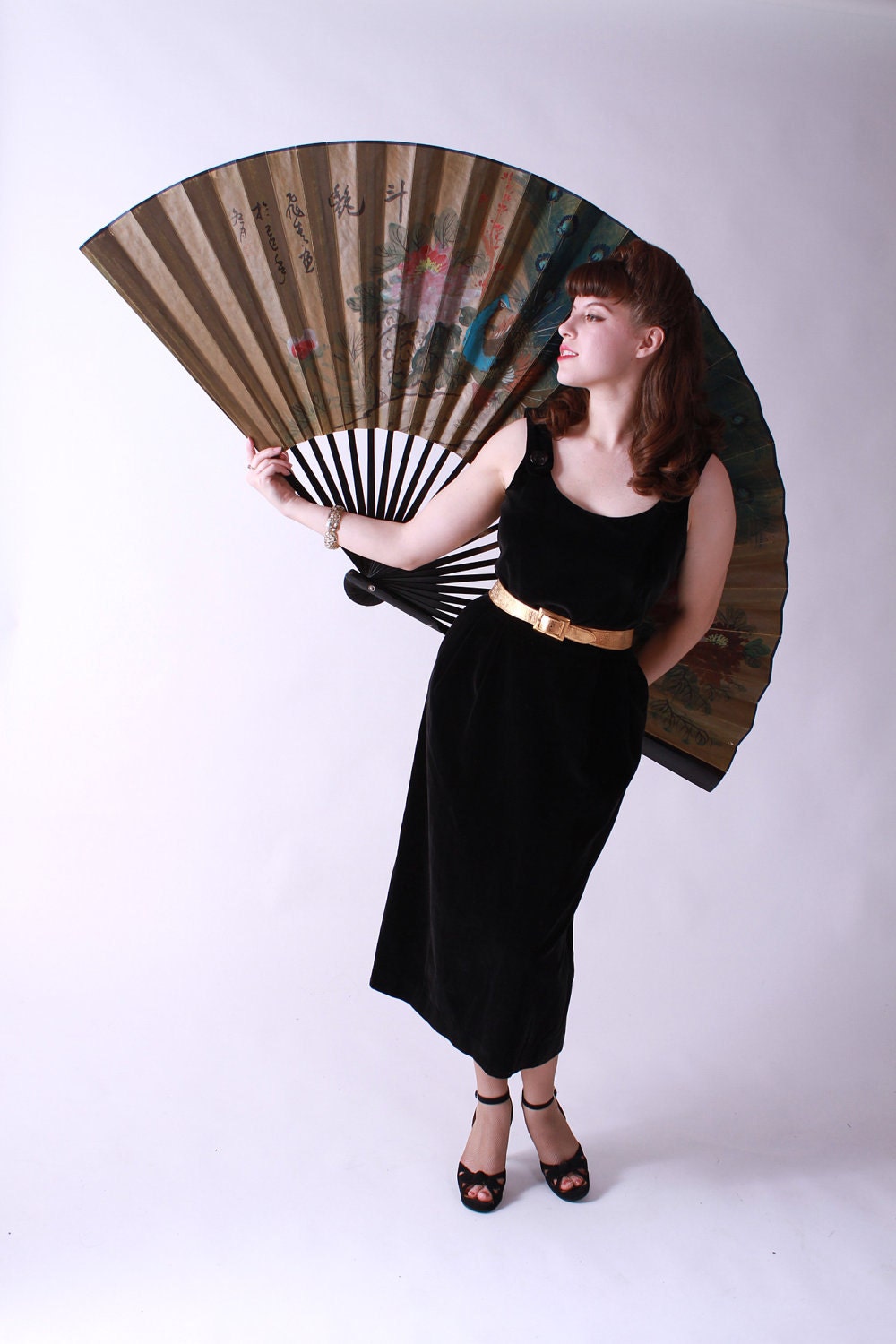 Vintage 1950s Dress - Bombshell BLack Velveteen Low Cut Wiggle Dress