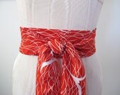 Japanese Obi Belt Red White Abstract Bird Print Tori Richard Vintage Fabric by ccdoodle - made to order