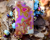 Contemporary Polymer Clay Pendant on  Strand of Crystal Beads with Matching Earrings