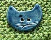 Blue Ceramic Cat Head Button
