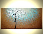 Original Abstract Tree Painting, TEXTURED Cherry Blossom Flowers, 2x4ft Abstract Metallic WHITE Impasto FLORAL, 24x48 by Artist Dan Lafferty