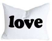 LOVE Letter Pillow, Unique, Decorative Throw Pillow, Black and White, Love, Accent Cushion Cover, Sweetheart, Mothers Day  Gift 16x16