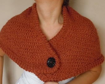 Holiday Fashion- Christmas Gift- Orange Scarf- Orange Stole- Orange Shrug- Chunky Scarves- Women Stole- Stole With Button