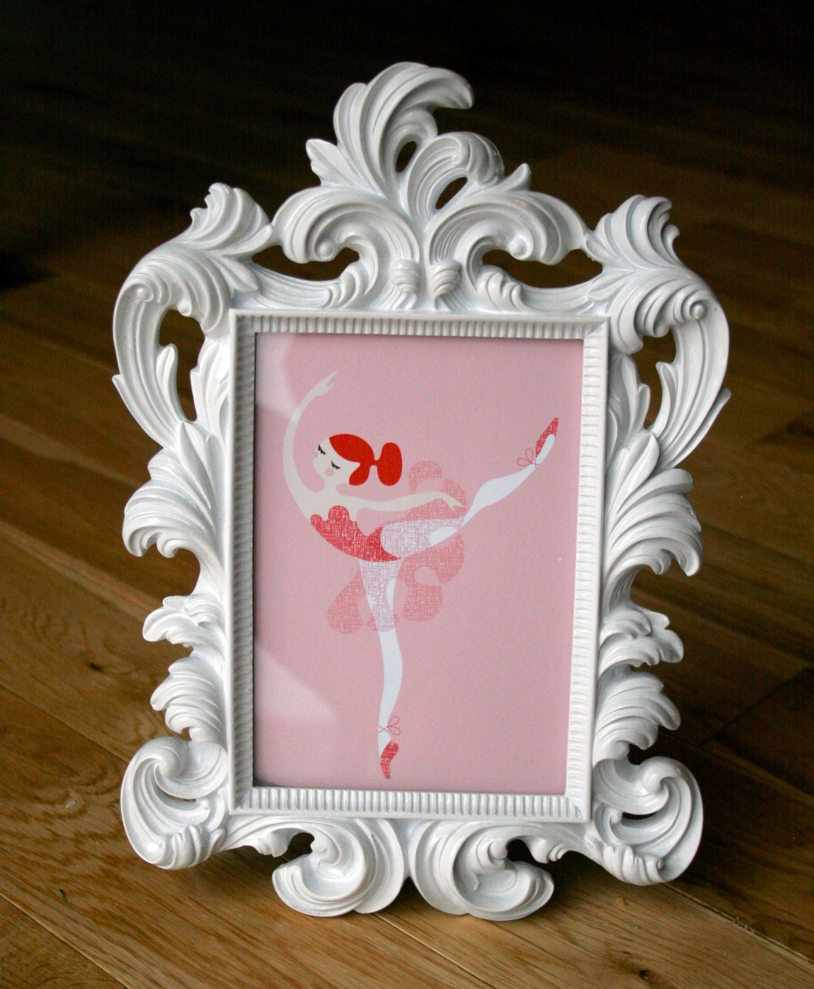 ballerina arabesque giclée print. pink/red. 5X7".