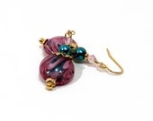 Pink and Teal Lampwork Earrings - "Cotton Candy Skies", Glass Bead Earrings, Colorful Earrings, Pink Earrings, Pink and Teal Earrings
