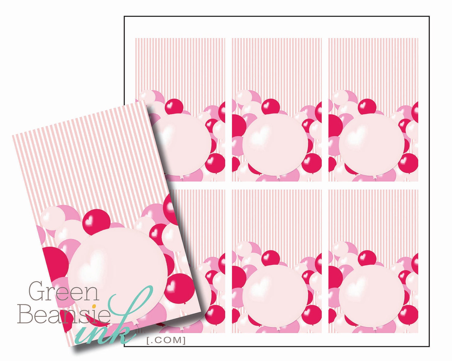 VALENTINE BALLOONS Printable Blank Labels - Red and Pink Il_570xn