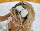 WHiTE Pure Hair Bow Hard Band SHABBY CHiC Ruffled Chiffon HAiR BoW Headband - with Pearls - Fits Babies toddlers girls - Photography Prop
