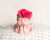 Wisteria Hot Pink Fuchsia Flower Fabric Headband Baby Infant Toddler Flapper Ruffled Puff Hair Bow Shabby Chic Photography Prop Boutique