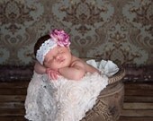 Pink White Lace Flower Headband Vintage Shabby Chic girls Toddlers babies Photography Prop boutique whimsical