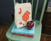 Recycled cotton lunch bag geometric triangle print with orange water based ink