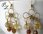 CLEARANCE: Daisy Dangles Earrings - Wire Wrapped Flower Earrings, Golds & Browns